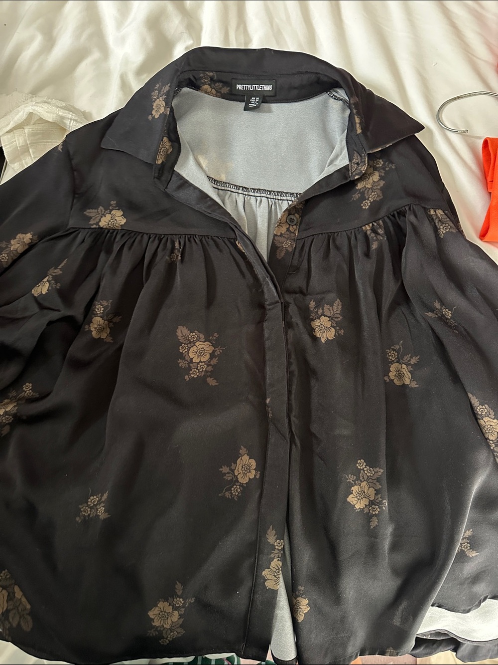 PrettyLittleThing Black Blouse with Tan Floral Print